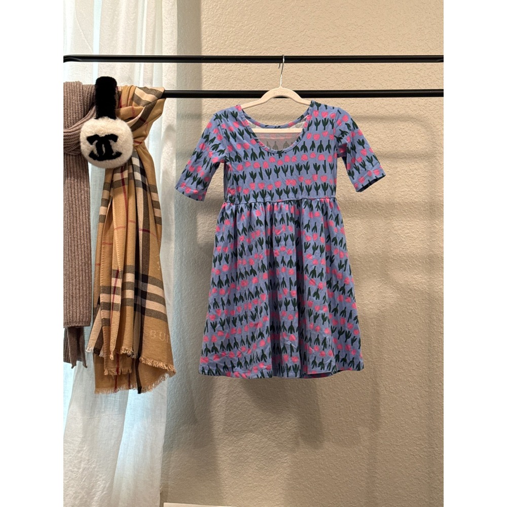 Hanna Andersson Girls Blue Floral Tulip Cactus Pocket Dress 120 cm US 6-7